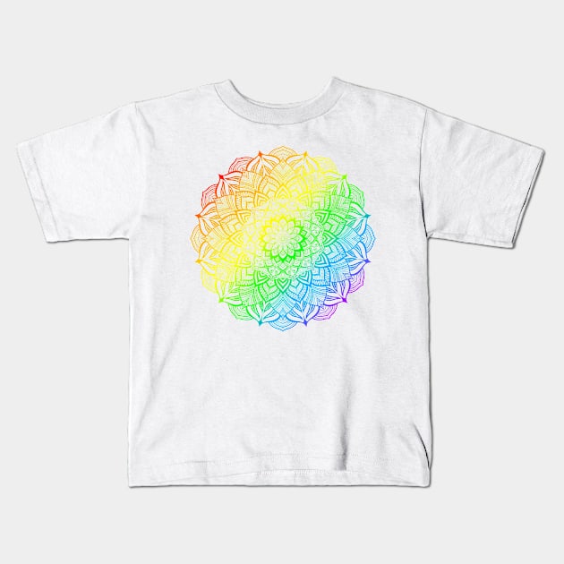 Rainbow Gay Pride Striped Mandala Kids T-Shirt by JustGottaDraw